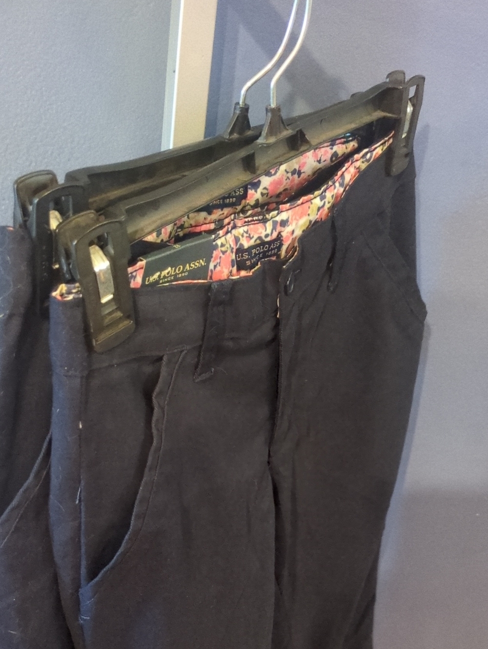 2 Pr U.S. Polo Assn. Girls 12 Skinny Dark Navy Chino Pants with Floral Waistband